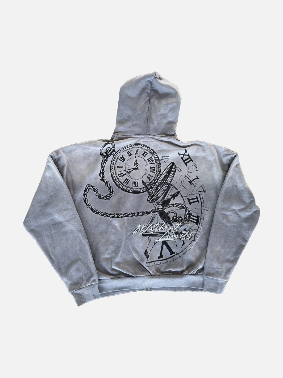 Faith Over Fear Zip-Up Hoodie in grijs, achterkant