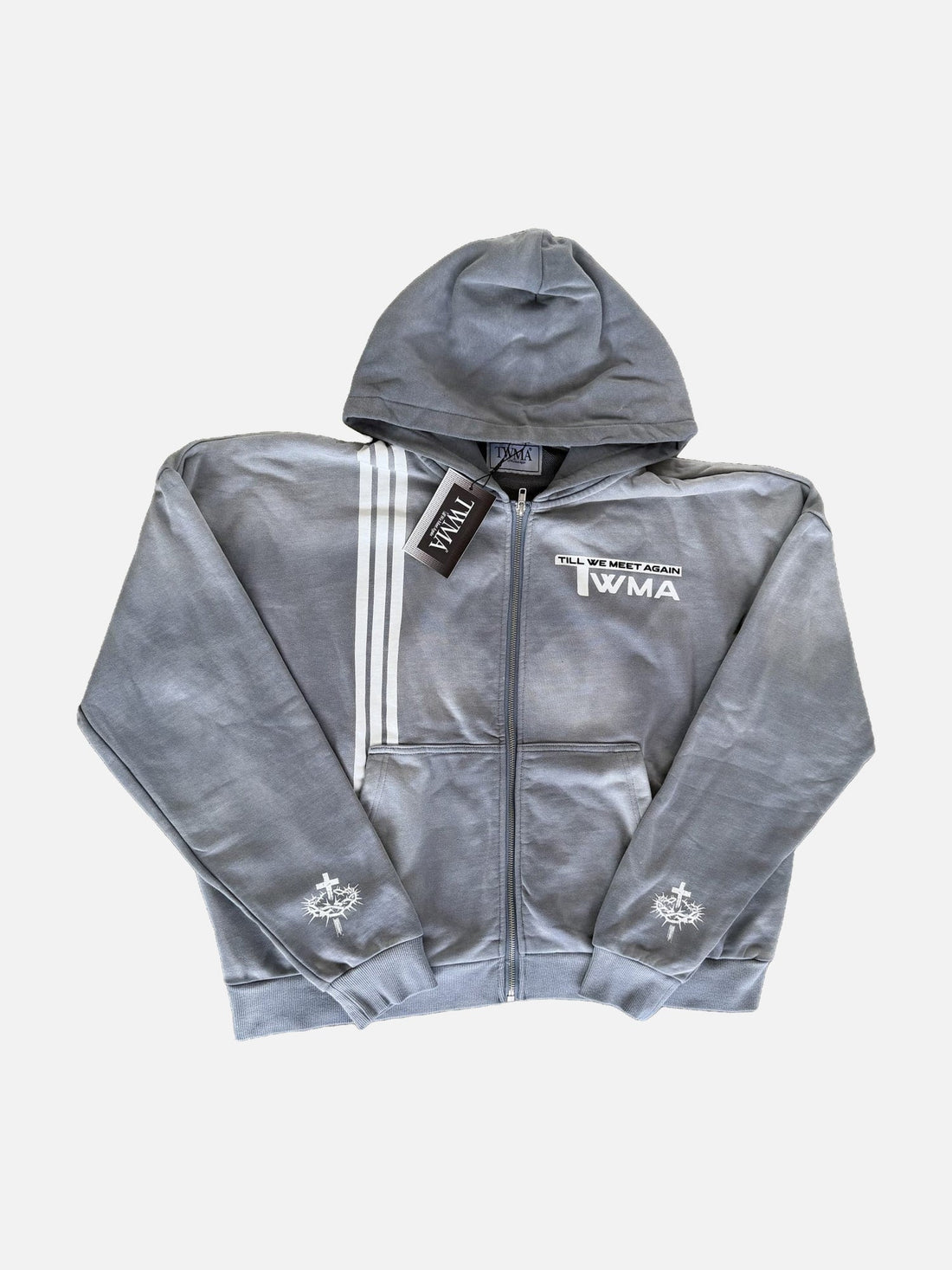 Faith Over Fear Zip-Up Hoodie in grijs, voorkant